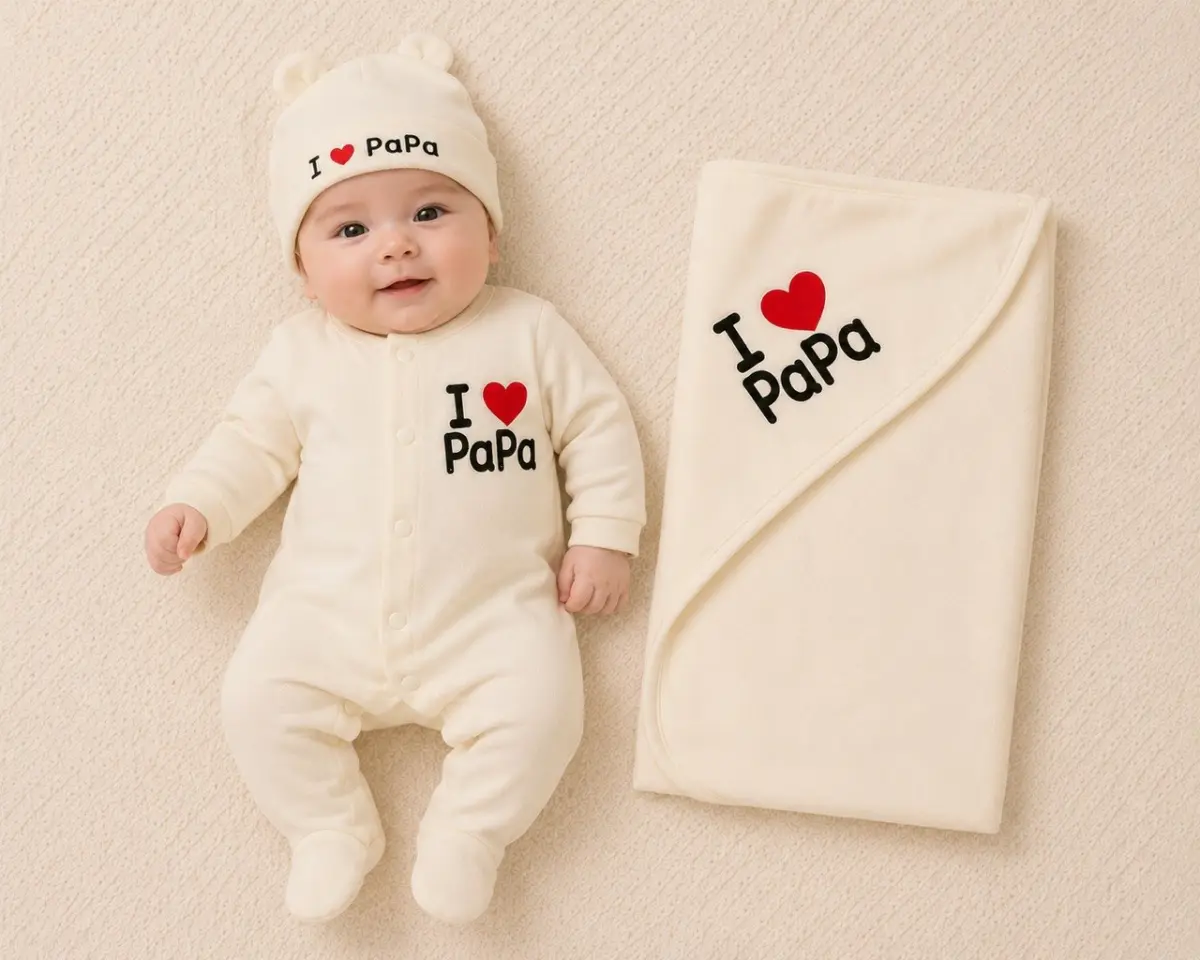 Baby “I Love Papa” Newborn Gift Set with Blanket and Hat