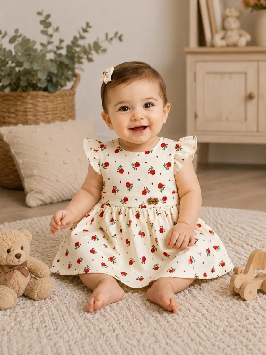 Baby Girls Floral Print Dress – Soft & Elegant Infant Party Dress